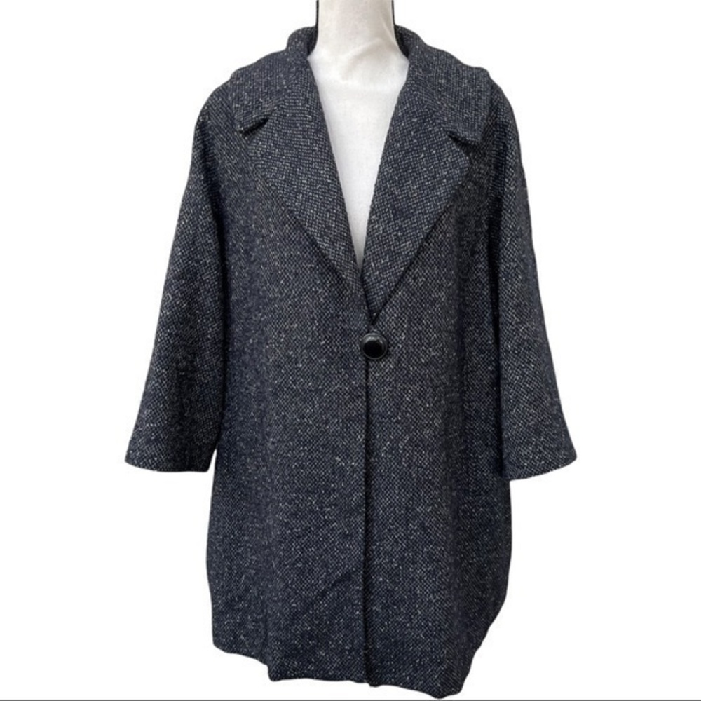 CAbi Navy Blair Tweed Wool Blend Coat size L